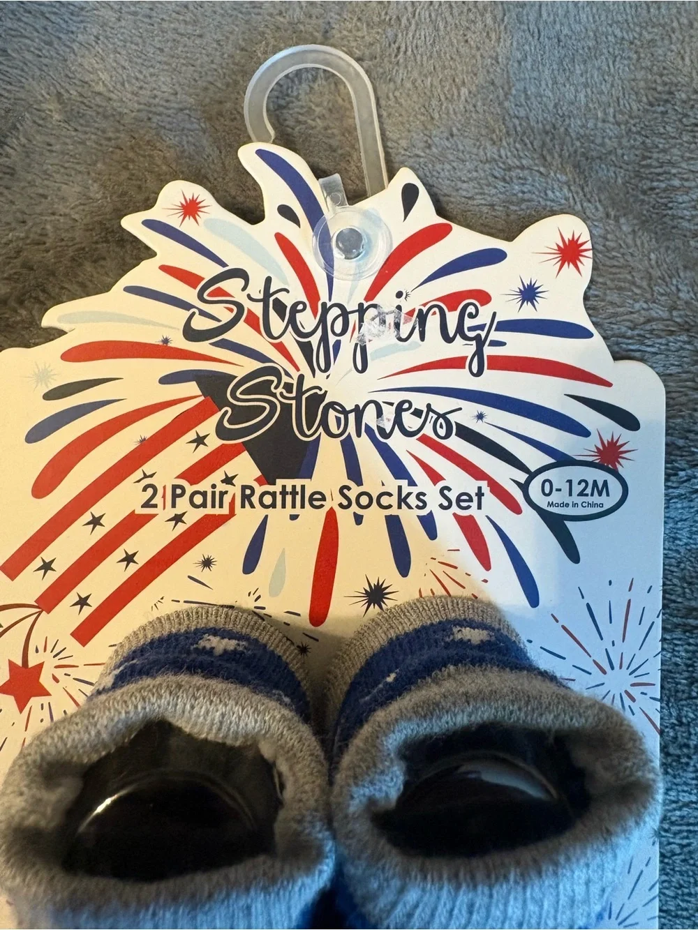 Stepping Stones Kids Red, White & Blue 2 Pair Rattle Socks Set Size 0-12M